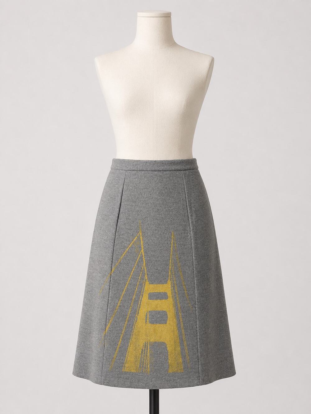 Vintage Gray Skirt with Golden Gate Bridge Screen-print in Gold San Francisco